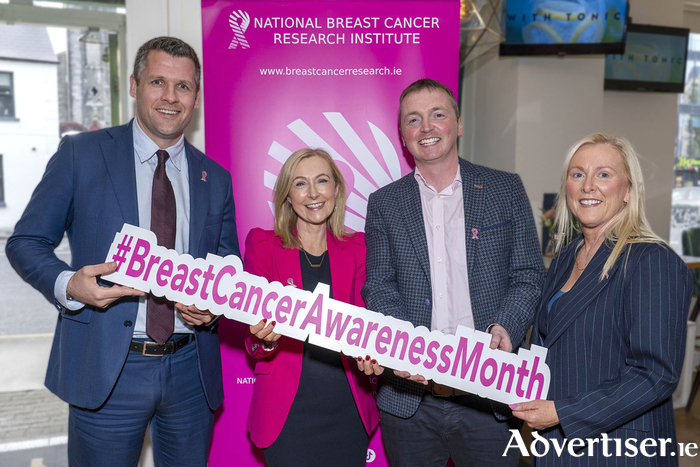 Pictured attending the launch of &lsquo;Galway Goes PINK&rsquo; (l-r): Cllr Eddie Hoare, Caroline Loughnane (chairperson NBCRI), Patrick Casey (NBCRI cirector of Operations) and Hazel Curran (NBCRI Galway fundraising committee).    Photo: Murt Fahy.