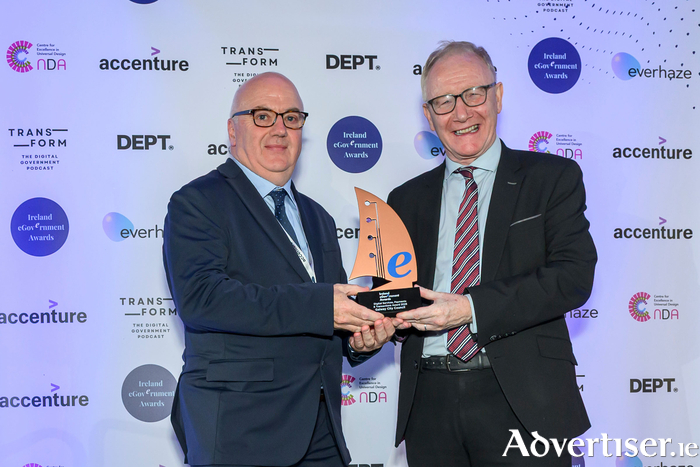 Patrick Greene, Director of Services, Galway City Council, accepting the Digital Services, Payments and Transactions Award at the 2026 Ireland eGovernment Awards.