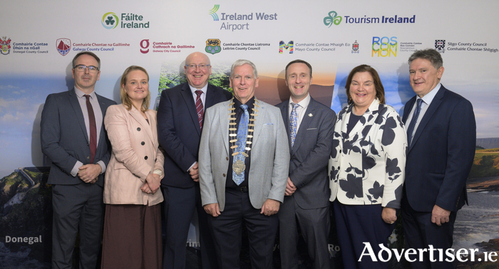 Representatives from Galway County Council and Galway City Council at Ireland West Airport Knock following a regional presentation outlining the airport&rsquo;s economic and tourism impact and its contribution to the West and North West. Pictured, from left: John Neary, Tourism Officer, Galway County Council; Sally-Anne O&rsquo;Brien, Head of Tourism, Galway City Council; Liam Conneally, Chief Executive, Galway County Council; Michael Regan, Leas Cathaoirleach, Galway County Council; Leonard Cleary, Chief Executive, Galway City Council; and Cllr Mary Hoade, Galway County Council. 
Pic: Michael McLaughlin