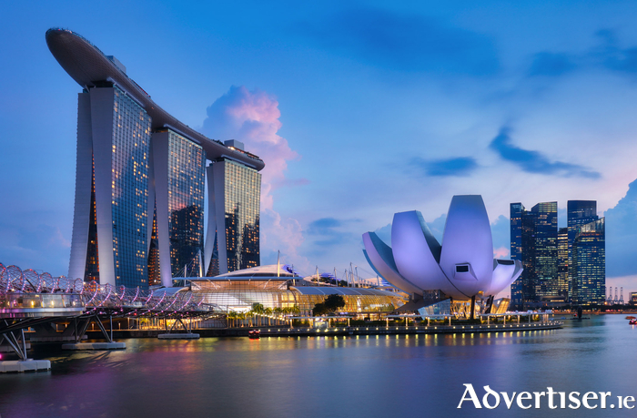 The Singapore skyline featuring the iconic Marina Bay Sands