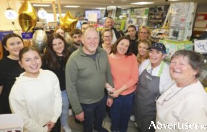Nigel and Muireann Slemon with family and staff at Slemons Na Forbacha Daybreak 20th Birthday celebrations. Photo: Mike Shaughnessy