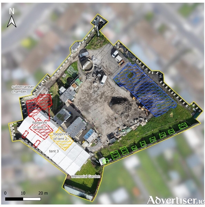 Aerial view of the site, taken on September 30. The white tent to the bottom left covers the area currently being excavated. Image: ODAIT.