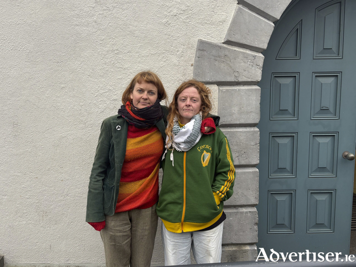 &Aacute;ine N&iacute; Threin&iacute;r and&nbsp;Emma O&rsquo;Grady pictured on Tuesday after appearing at Kilrush District Court concerning the public order charges against the two at the Amgen Irish Open at Trump Doonbeg during the visit of US President Donald Trump in September.