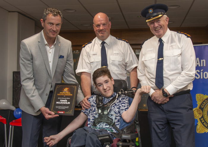 Special Achievement Winner Tomas McLoughlin with George Osborne, Regional Manager, SuperValu (sponsors ) and Superintendent Ollie Baker, Galway County East Community Engagement and Chief Superintendent Gerry Roche.?