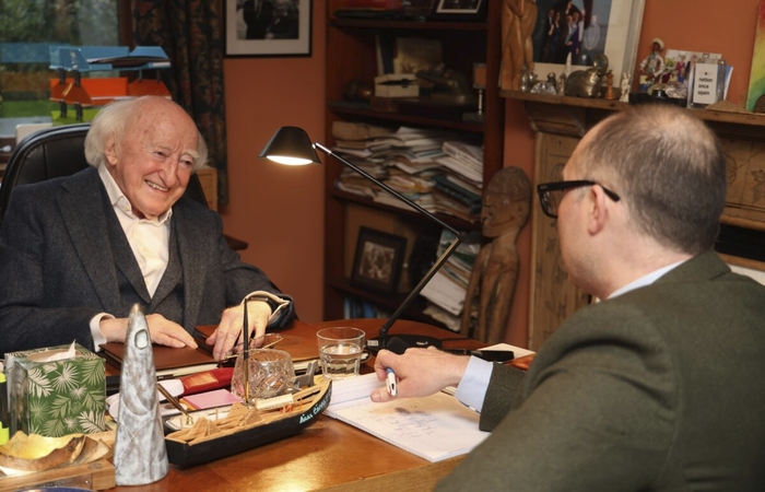 Michael D Higgins with Galway Advertiser journalist, Maxim Kelly. (Photo: Mike Shaughnessy )