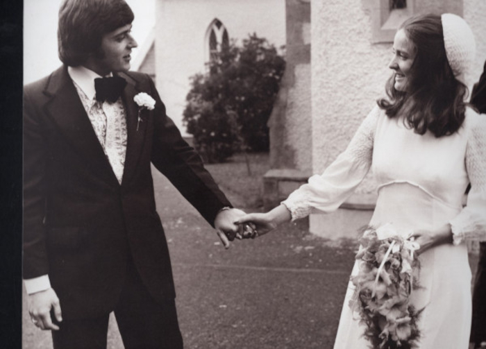 Whelan with wife, Denise, on their wedding day.